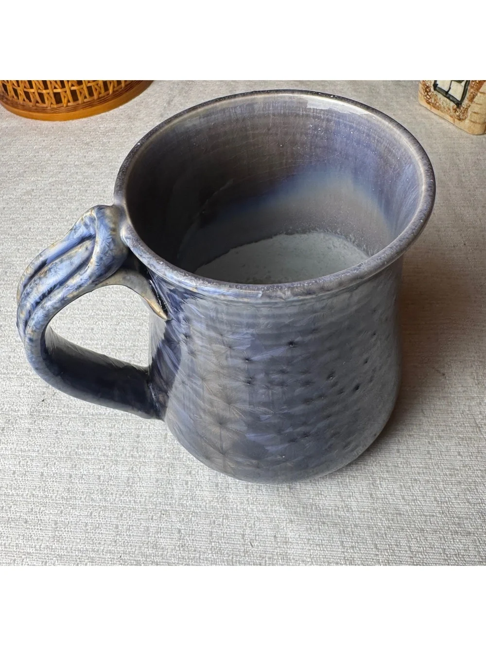 Vintage Studio Pottery Blue Crystalline Glaze Mug Handmade Signed 4.25 Inch